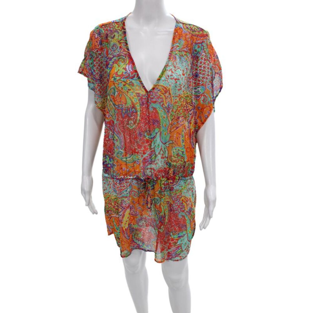 Lauren Ralph Lauren Women Bohemian Paisley VNeck Short Long Sleeve Dress Size L